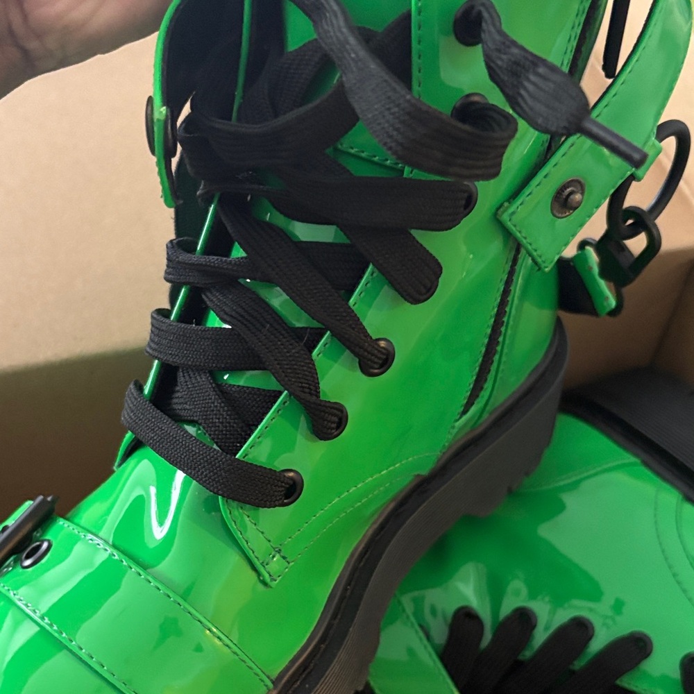 Neon Green Platform Combat Boots - Picture 6 of 7